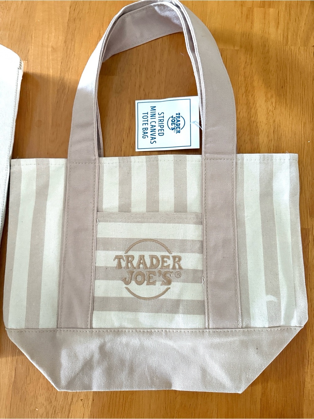 NEW Trader Joe’s Tan Striped Mini Canvas Tote